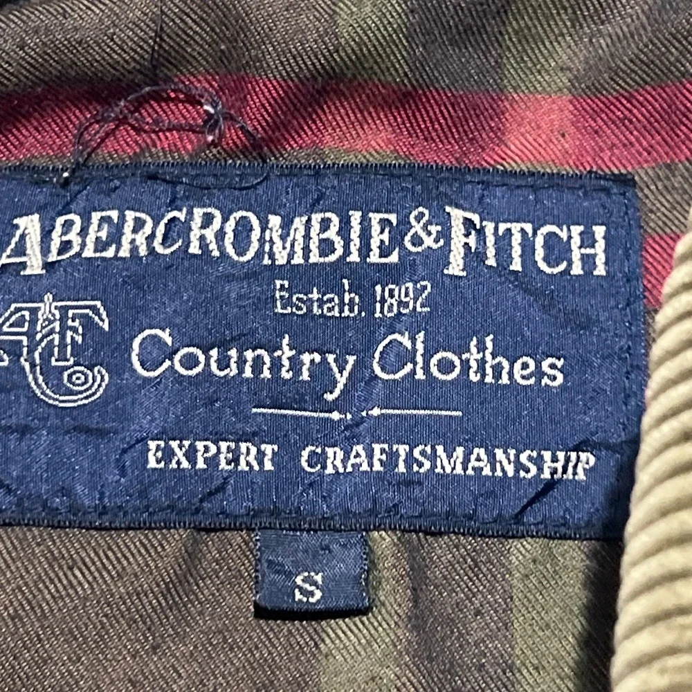 VTG Abercrombie & Fitch Country Mens Cream Corduroy Collar Canvas Chore Coat S